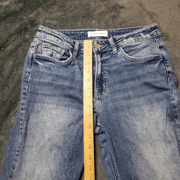 Flying Monkey Boyfriend Jeans Distressed Raw Hem size 28 Blue Ripped Denim - Picture 10 of 12